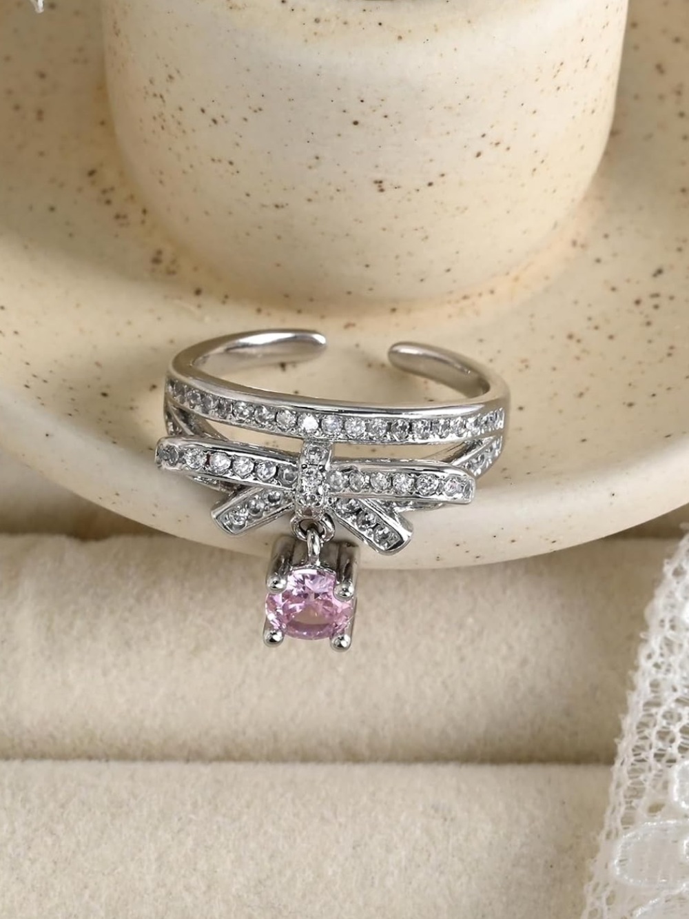 Silver Cubic Zirconia Bow Ring